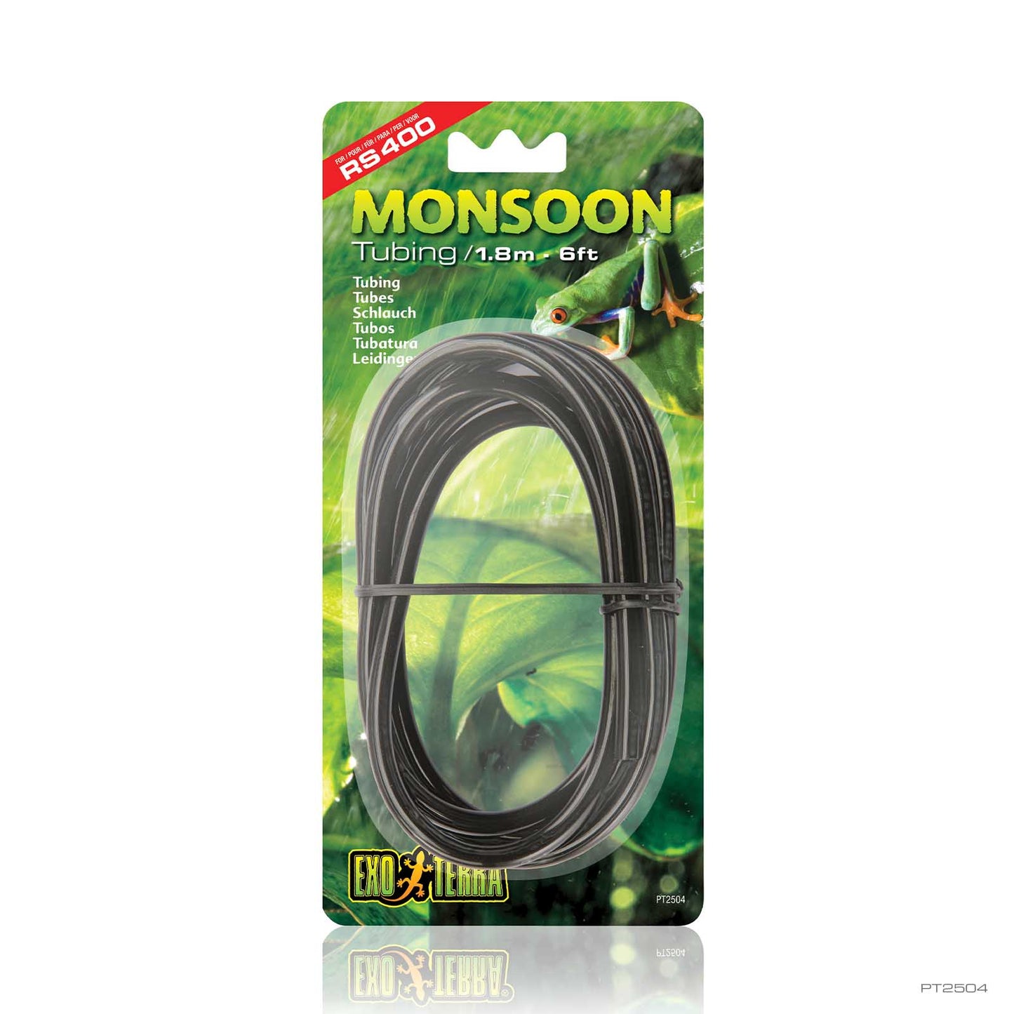 Exo Terra Monsoon Tubing 6 ft in retail packaging with coiled black misting hose