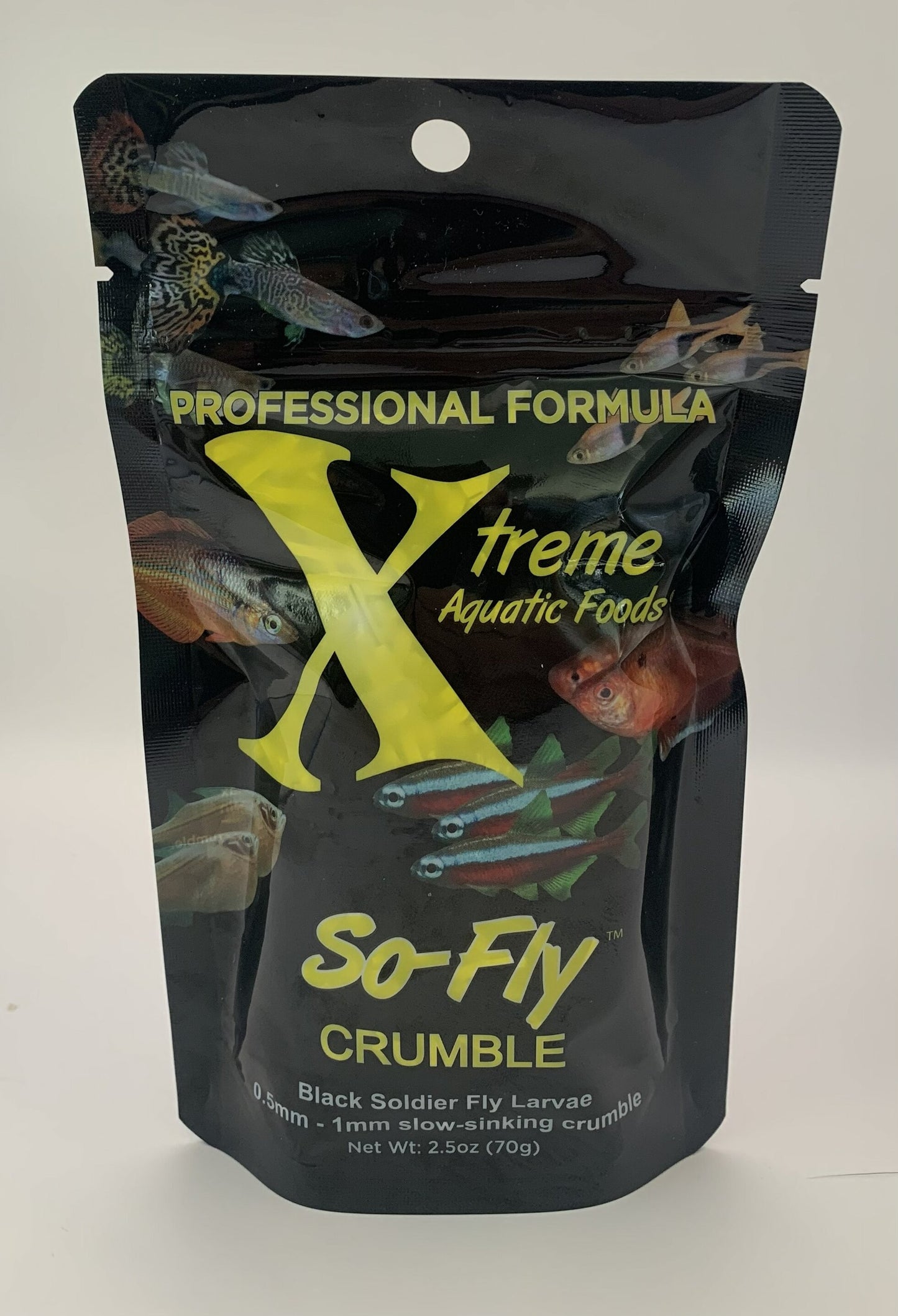Xtreme So-Fly Crumble 2.5 oz pouch front with freshwater community fish