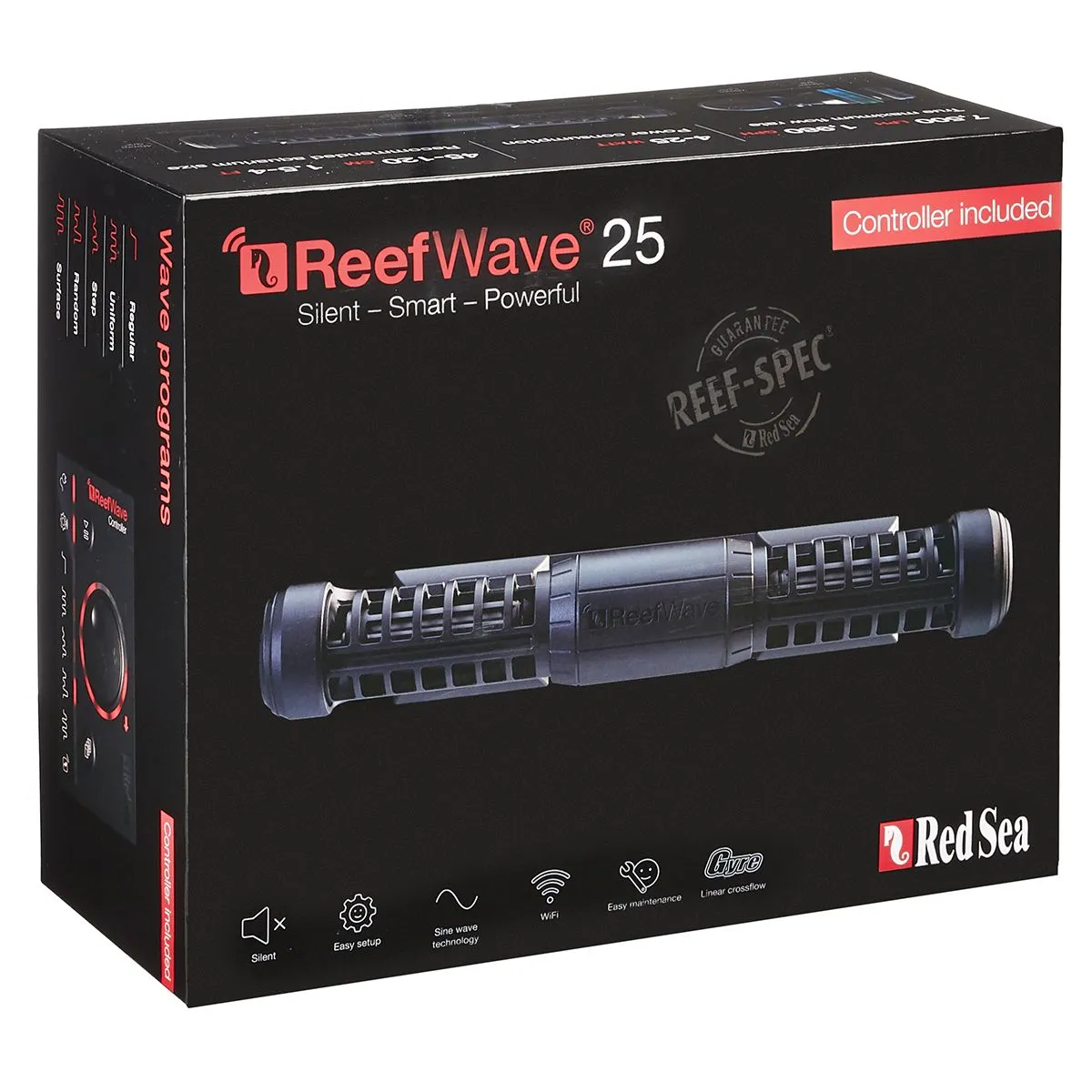 Red Sea ReefWave 25 product packaging box with pump and controller included