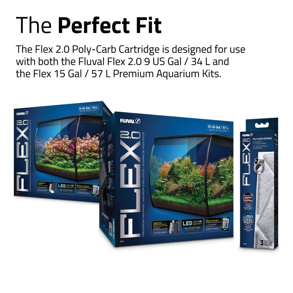 Fluval Flex 2.0 Poly-Carb Cartridge fits the Flex 2.0 9 gallon and 15 gallon aquarium kits