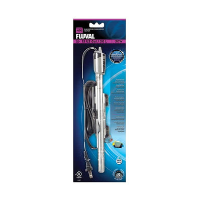 Fluval M50 mirror-glass aquarium heater in blister packaging, up to 15 US gallons, 50 watts