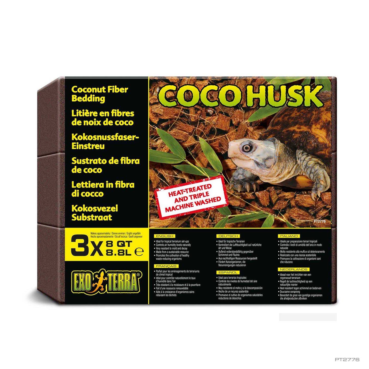 Exo Terra Coco Husk package label showing the coconut-fiber bedding and product details