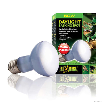 Exo Terra Daylight Basking Spot Lamp 50W box packaging with neodymium reflector reptile bulb