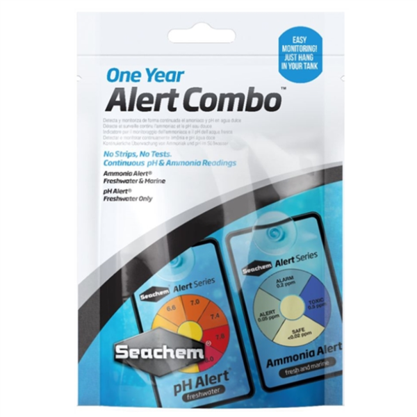 Seachem One Year Alert Combo pack with continuous pH Alert and Ammonia Alert monitors for a freshwater aquarium