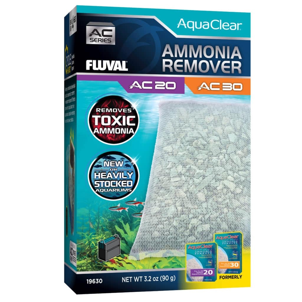 Fluval AquaClear Ammonia Remover AC20/30 filter insert box, natural zeolite media that removes toxic ammonia in new and heavily stocked freshwater aquariums