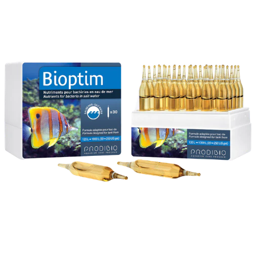 Prodibio Bioptim box with single-dose vials, aquarium bacteria nutrient and stress reducer