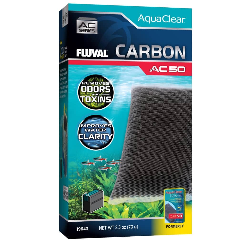 Fluval AquaClear Carbon AC50 filter insert box, activated carbon that removes odors, toxins, and discoloration in AquaClear 50 aquarium filters