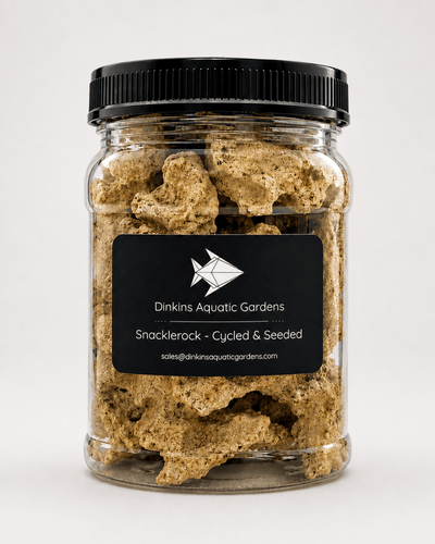 Dinkins Aquatic Gardens Snacklerock, a jar of live aquacultured rock rubble seeded with copepods for a saltwater reef aquarium