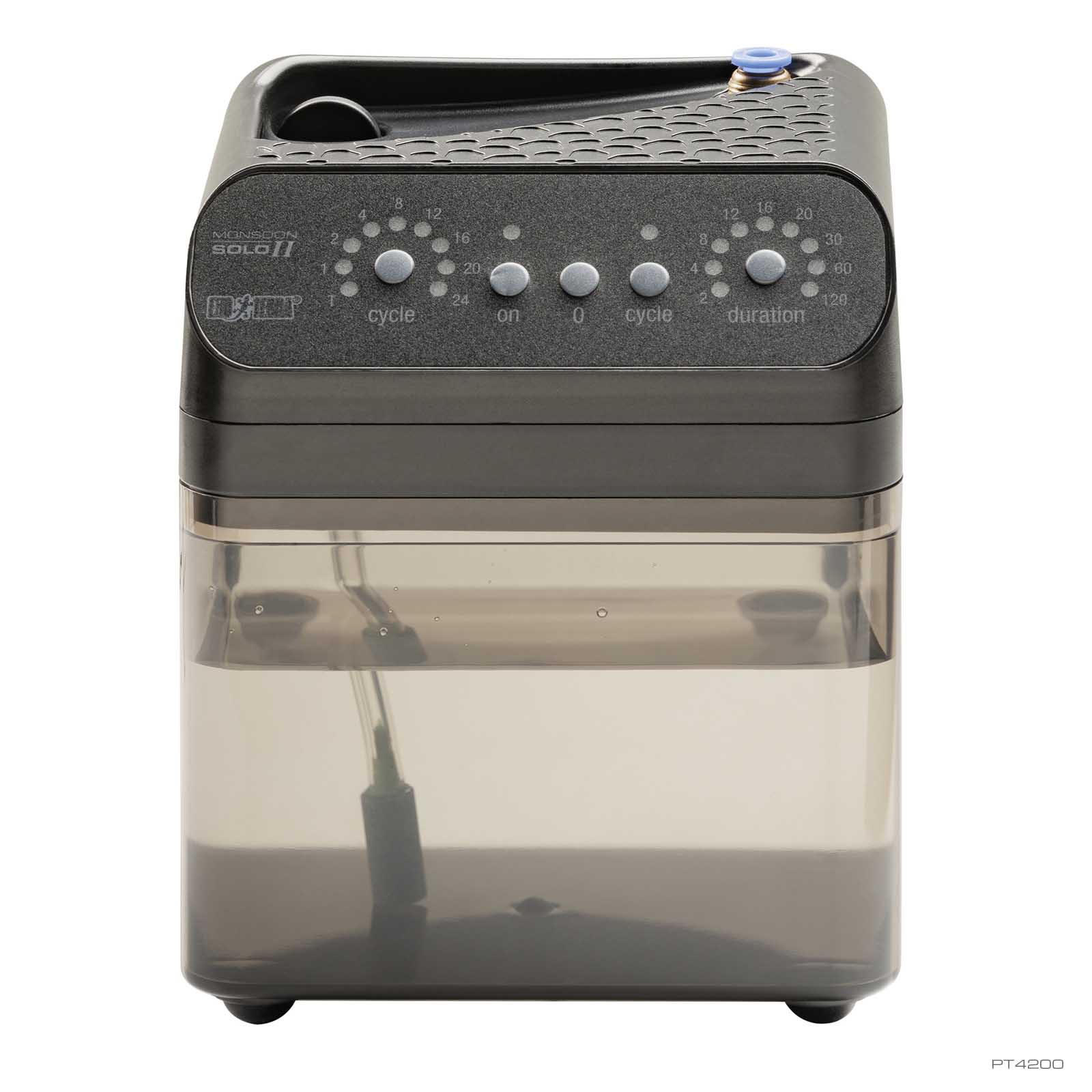 Exo Terra Monsoon Solo II misting system unit showing programmable controls and water reservoir