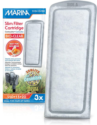 Marina Slim Filter Cartridge Bio-Clear box, 3-pack of zeolite and Ceramitek ceramic cartridges that remove ammonia in Marina Slim S10, S15, and S20 freshwater filters