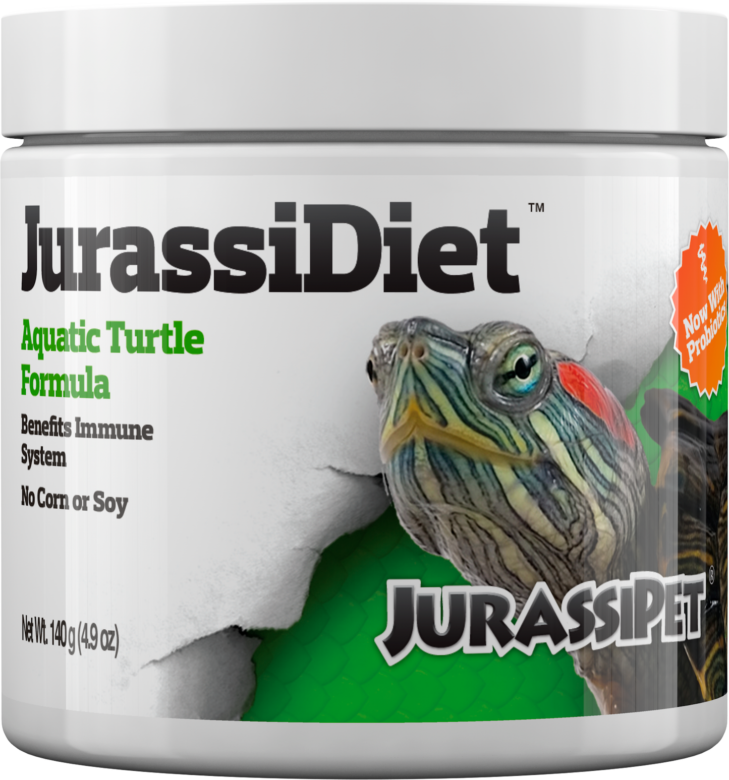 JurassiDiet Aquatic Turtle Formula with probiotics, 140 g jar, front label