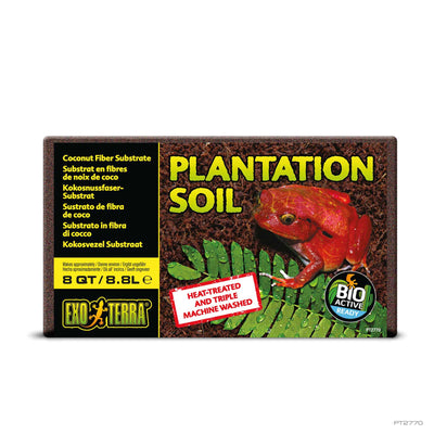 Exo Terra Plantation Soil 8 qt package front, compressed coconut fiber terrarium substrate