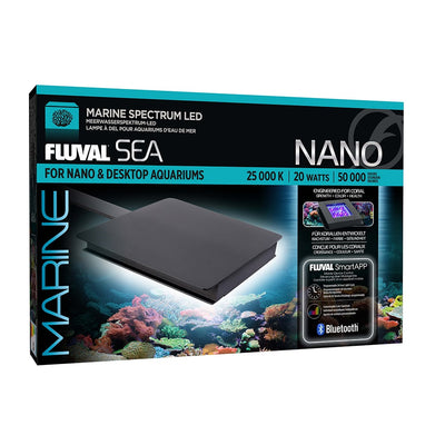 Fluval Sea Marine 3.0 Nano LED box, a 20W 25000K Bluetooth marine LED engineered for coral in nano and desktop reef tanks