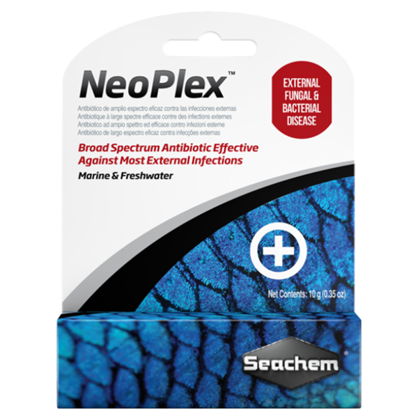 Seachem NeoPlex 10g - broad-spectrum antibiotic powder for fin rot, columnaris, and bacterial infections in fresh and saltwater fish