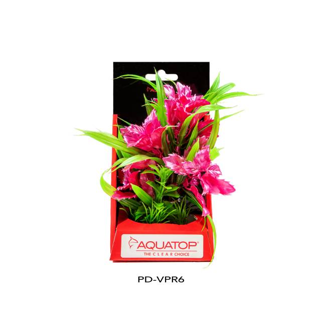 Aquatop Vibrant Passion Rose 6 inch artificial aquarium plant in its package