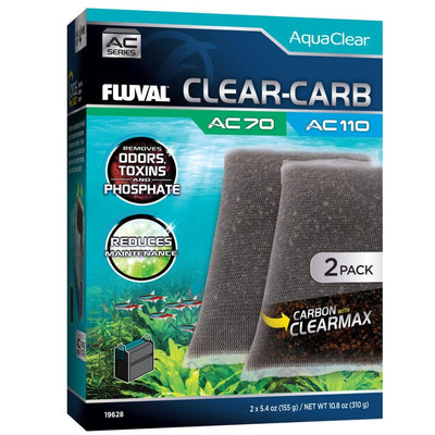 Fluval AquaClear Clear-Carb AC70/110 filter insert box, 2-pack of activated carbon with ClearMax that removes odors, toxins, and phosphate in AquaClear 70 and 110 filters