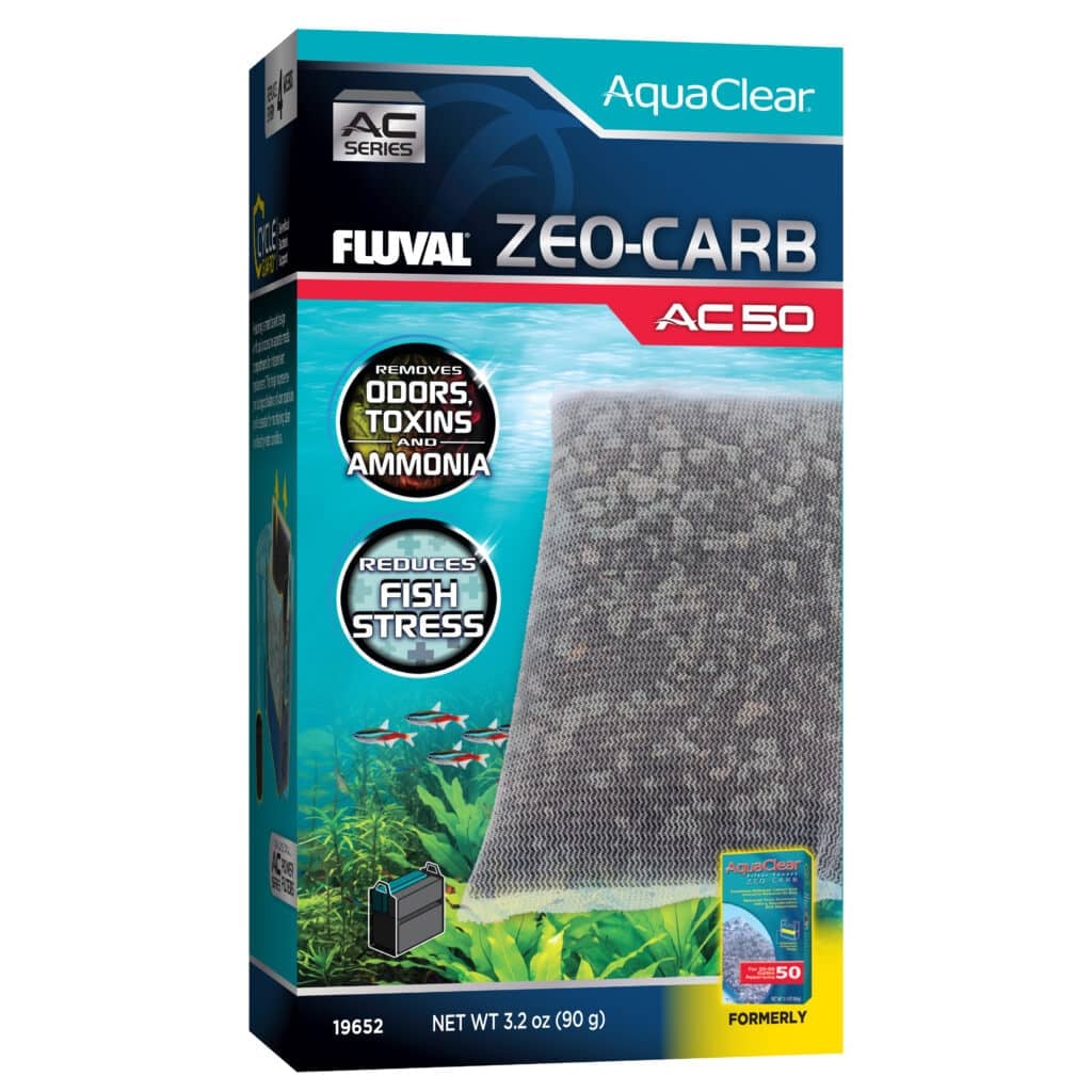 Fluval AquaClear Zeo-Carb AC50 filter insert box, carbon and zeolite media that removes odors, toxins, and ammonia in freshwater AquaClear 50 filters