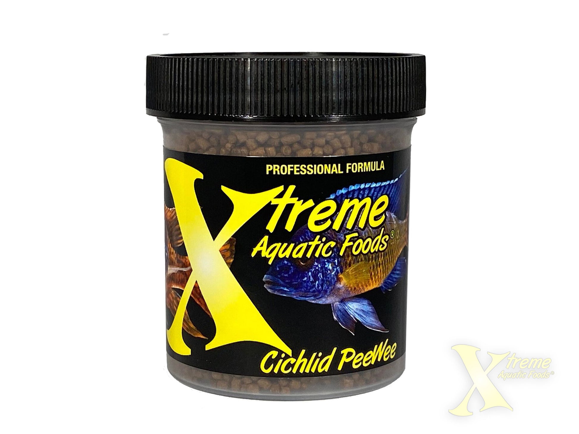 Xtreme Cichlid PeeWee jar front label with cichlid