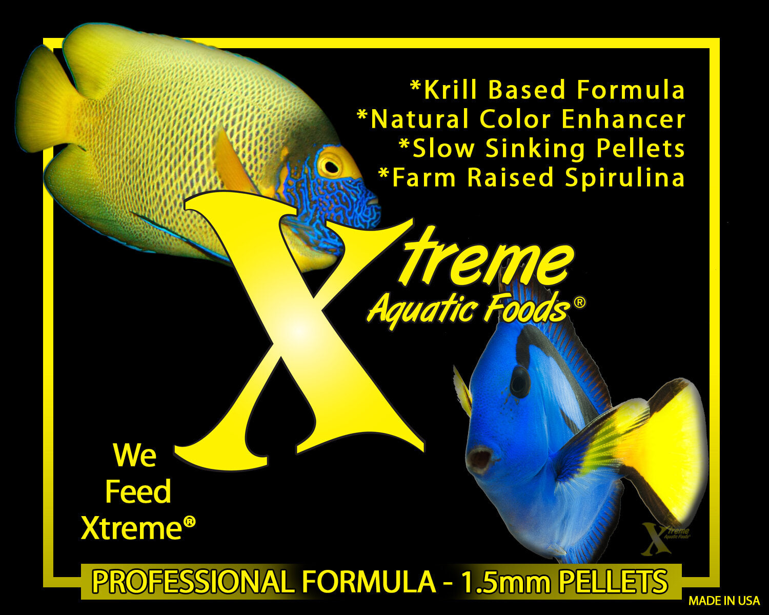 Xtreme Marine PeeWee features: krill formula, color enhancer, slow-sinking 1.5mm pellets