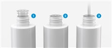Three Seachem doser bottle adapter plugs shown on supplement bottle necks