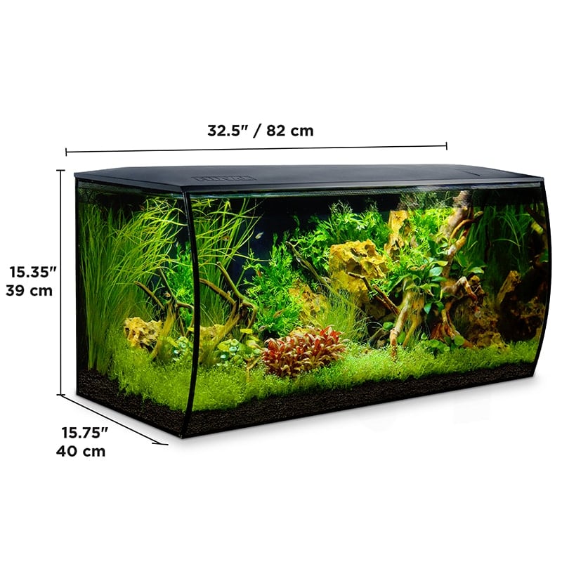 Fluval Flex 32.5 aquarium dimensions diagram, 32.5 x 15.35 x 15.75 inches (82 x 39 x 40 cm)