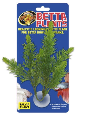 ZooMed Betta Plant Salvia - soft silk salvia-leaf aquarium plant with suction cup, packaged for retail