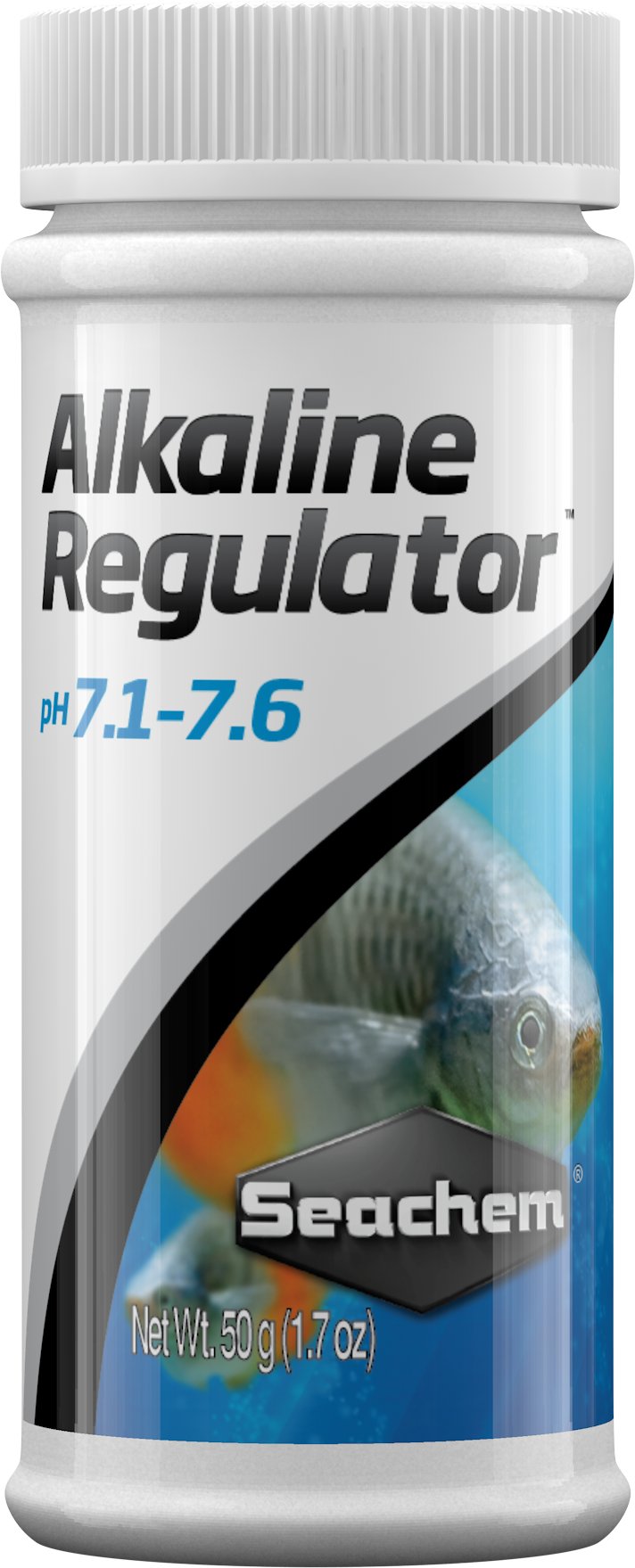 Seachem Alkaline Regulator freshwater pH buffer, front label showing pH 7.1 to 7.6
