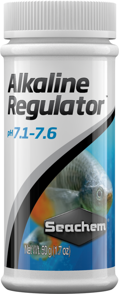 Seachem Alkaline Regulator freshwater pH buffer, front label showing pH 7.1 to 7.6