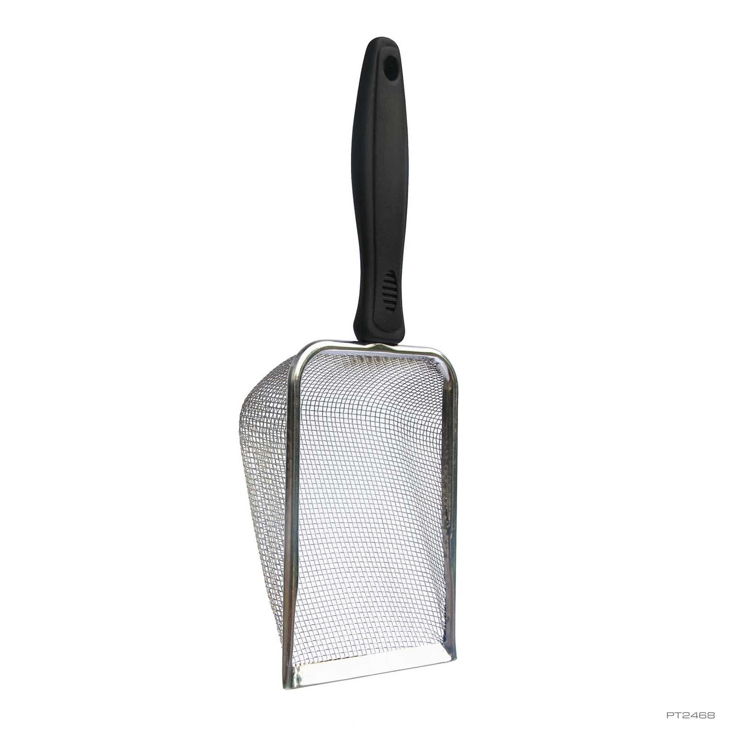 Exo Terra Stainless Steel Scooper with fine mesh head and black comfort-grip handle