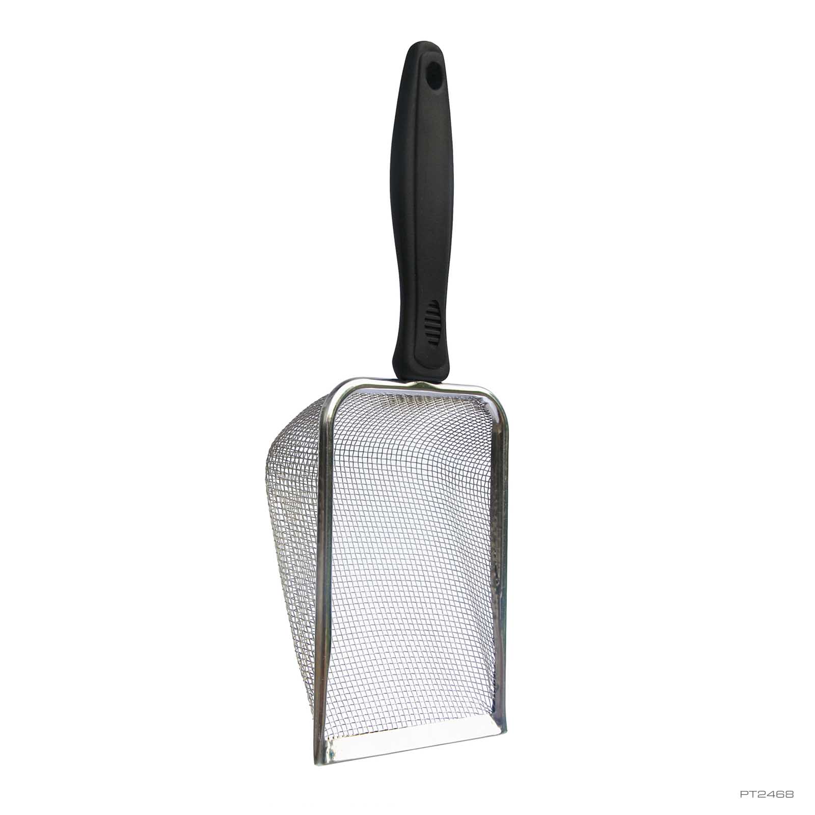 Exo Terra Stainless Steel Scooper with fine mesh head and black comfort-grip handle