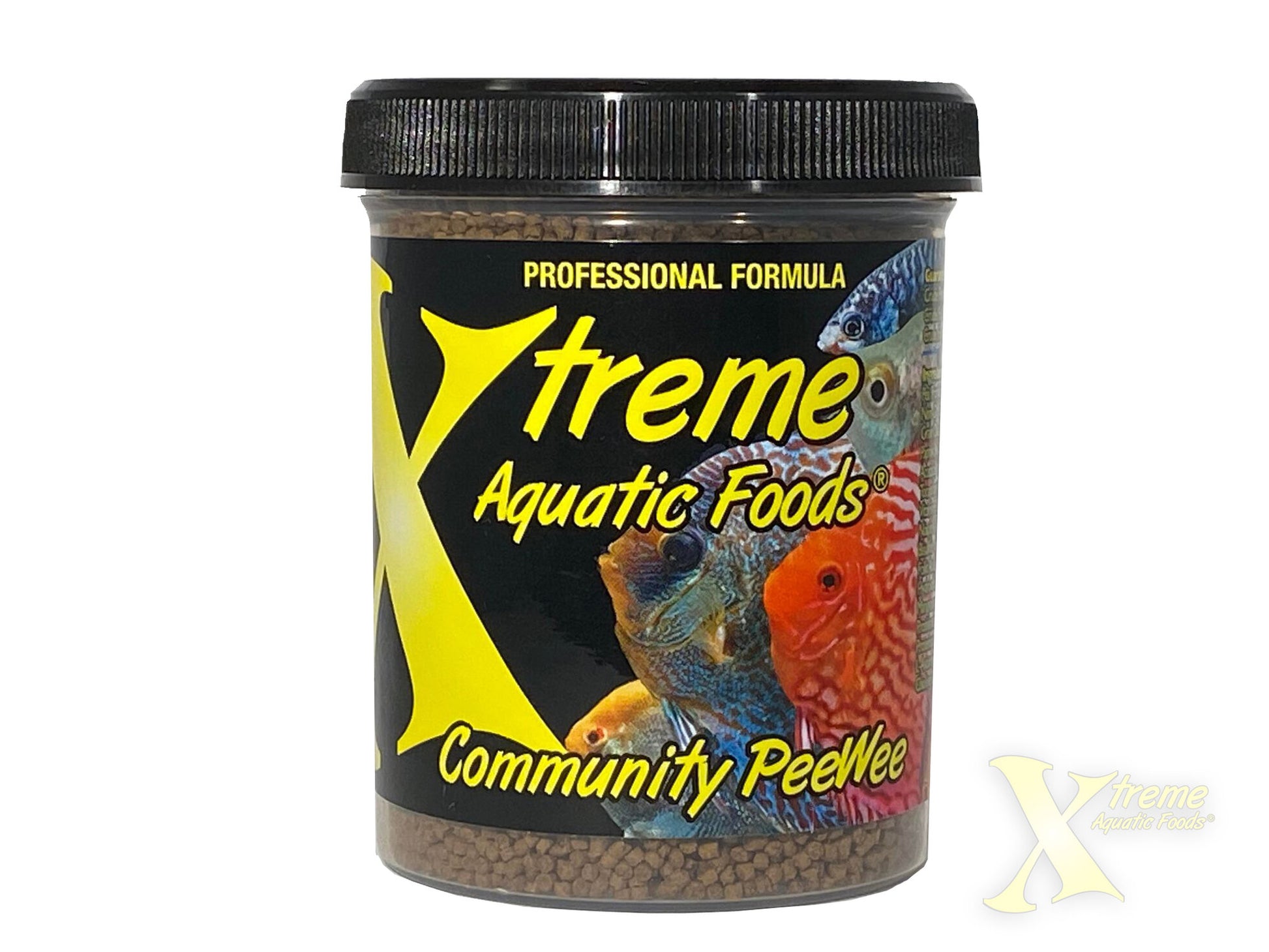 Xtreme Community PeeWee 1.5mm slow-sinking pellet freshwater community fish food jar