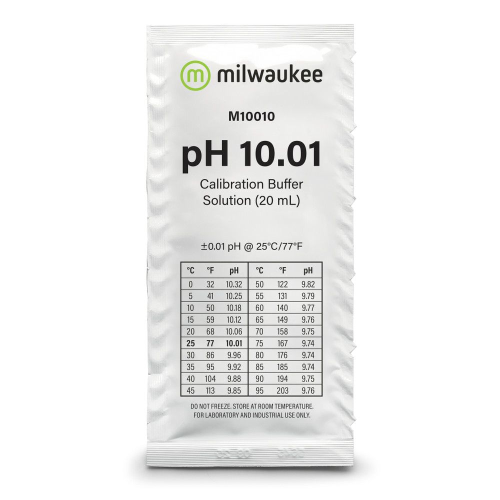 Milwaukee M10010 pH 10.01 calibration buffer solution, single-use 20 mL aquarium sachet