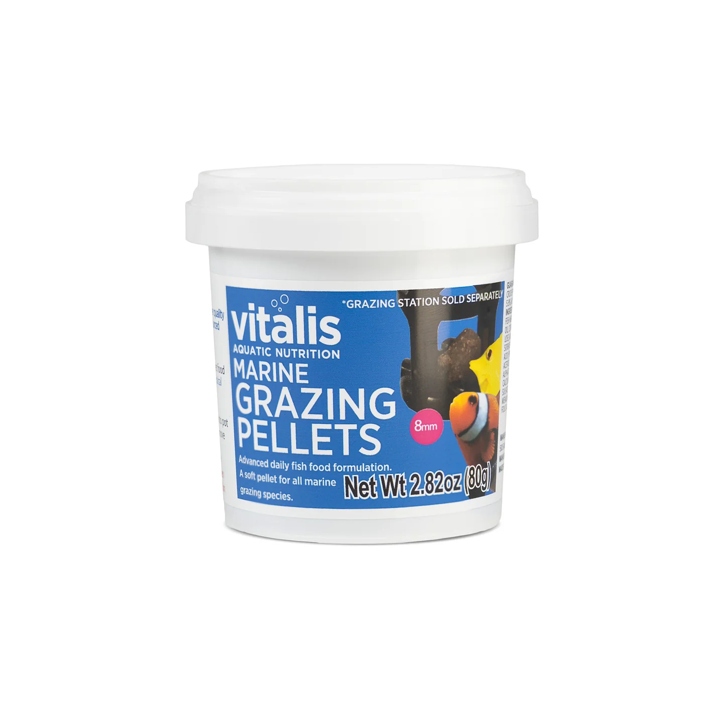 Vitalis Marine Grazing Pellets - 80g tub of soft 8mm slow-sinking pellets for grazing marine fish