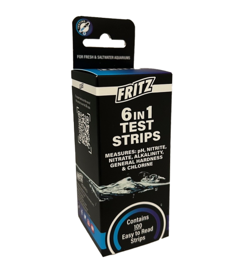 Fritz 6-in-1 aquarium test strips - 100-count bottle for pH, GH, KH, nitrite, nitrate, and chlorine