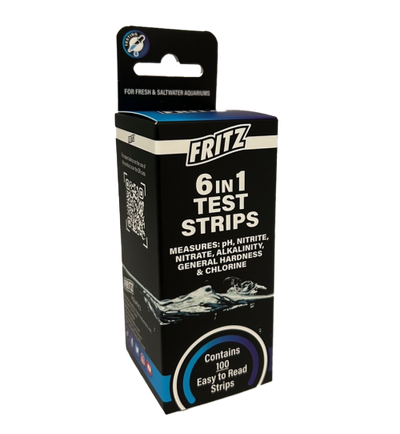 Fritz 6-in-1 aquarium test strips - 100-count bottle for pH, GH, KH, nitrite, nitrate, and chlorine