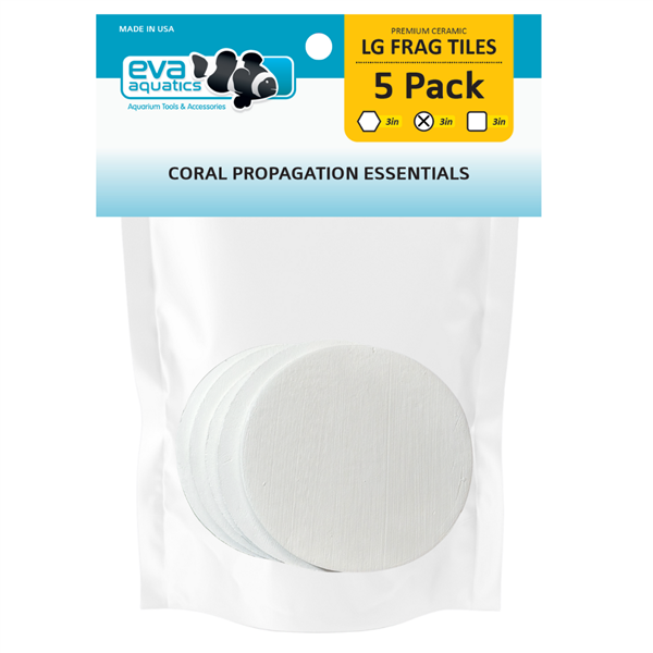 Eva Aquatics ceramic frag tile 5-pack bag, white round 3 inch coral propagation tiles