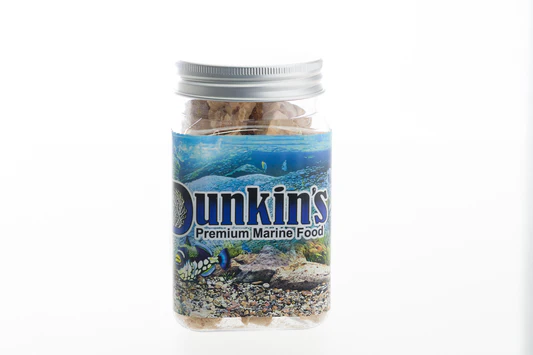 Dunkin's Premium Marine Food jar of freeze-dried flakes for saltwater aquarium fish