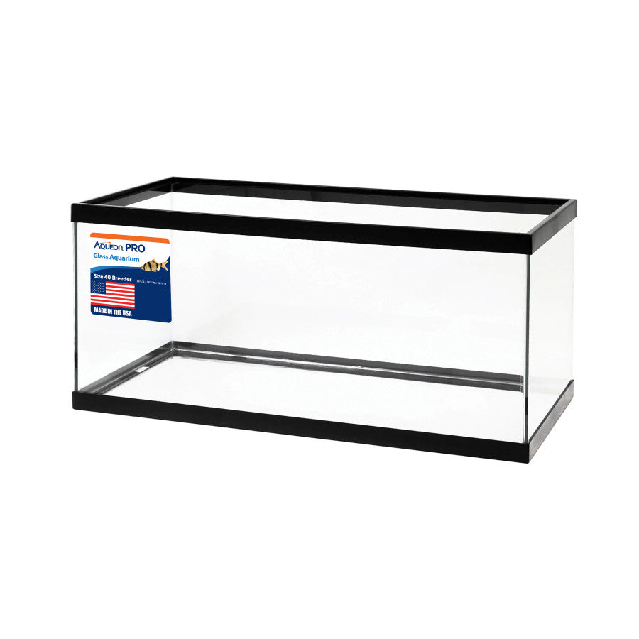 Aqueon glass aquarium 40 gallon breeder with Aqueon PRO Made in the USA packaging label
