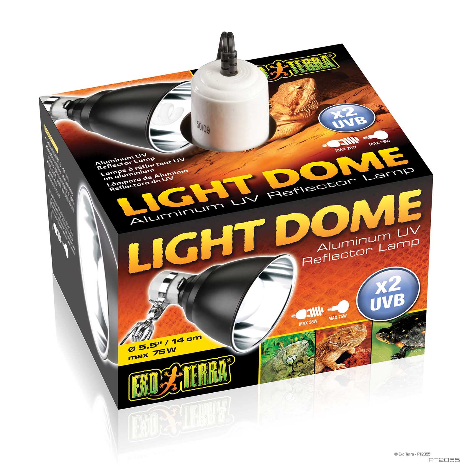 Exo Terra Light Dome aluminum UV reflector lamp packaging, 5.5 inch size