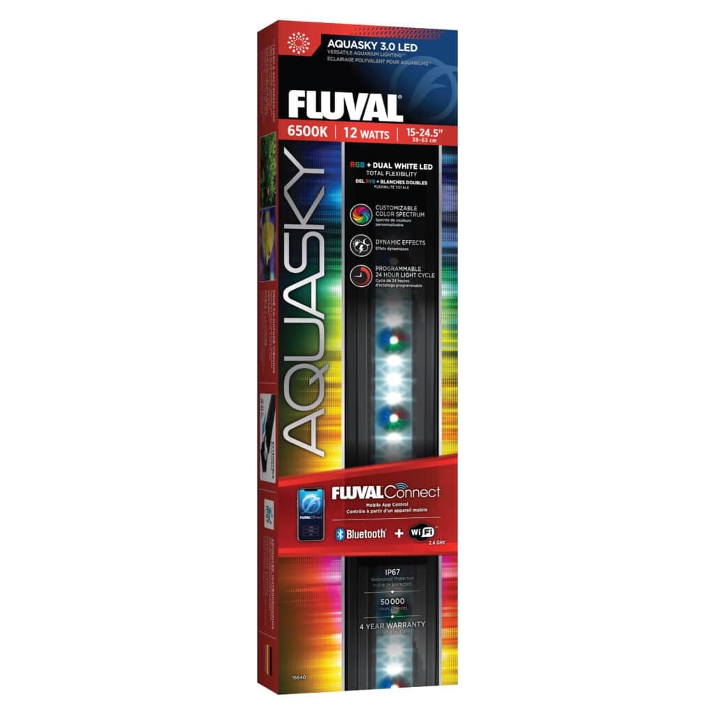 Fluval Aquasky 3.0 LED light box, a customizable 6500K RGB and white Bluetooth and WiFi LED for freshwater aquariums