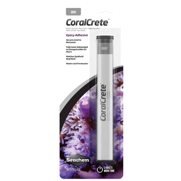 Seachem CoralCrete Gray 4 oz epoxy adhesive tube for coral and rockwork bonding