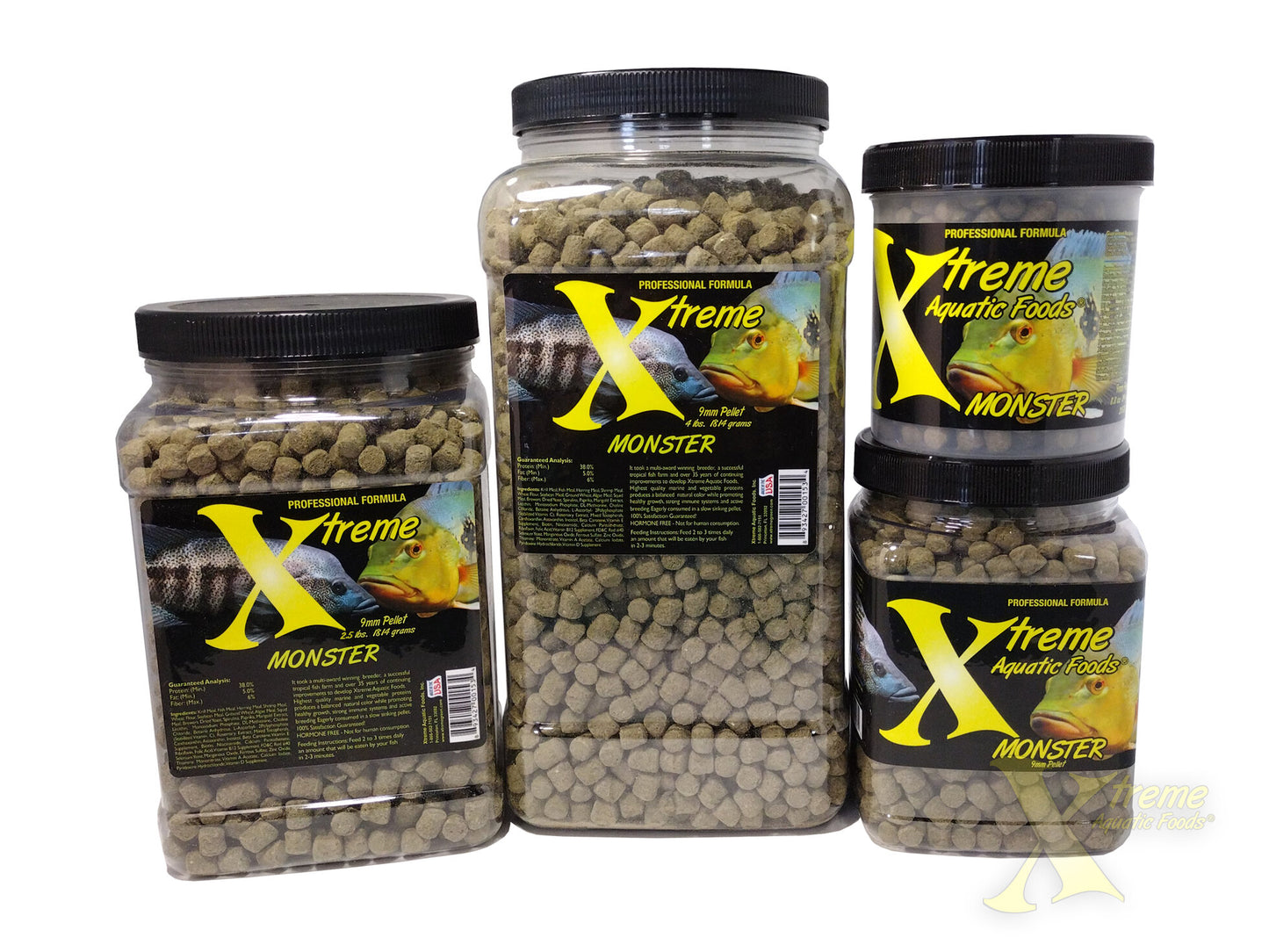 Xtreme Aquatic Foods Monster 9mm sinking pellets available in multiple jar sizes