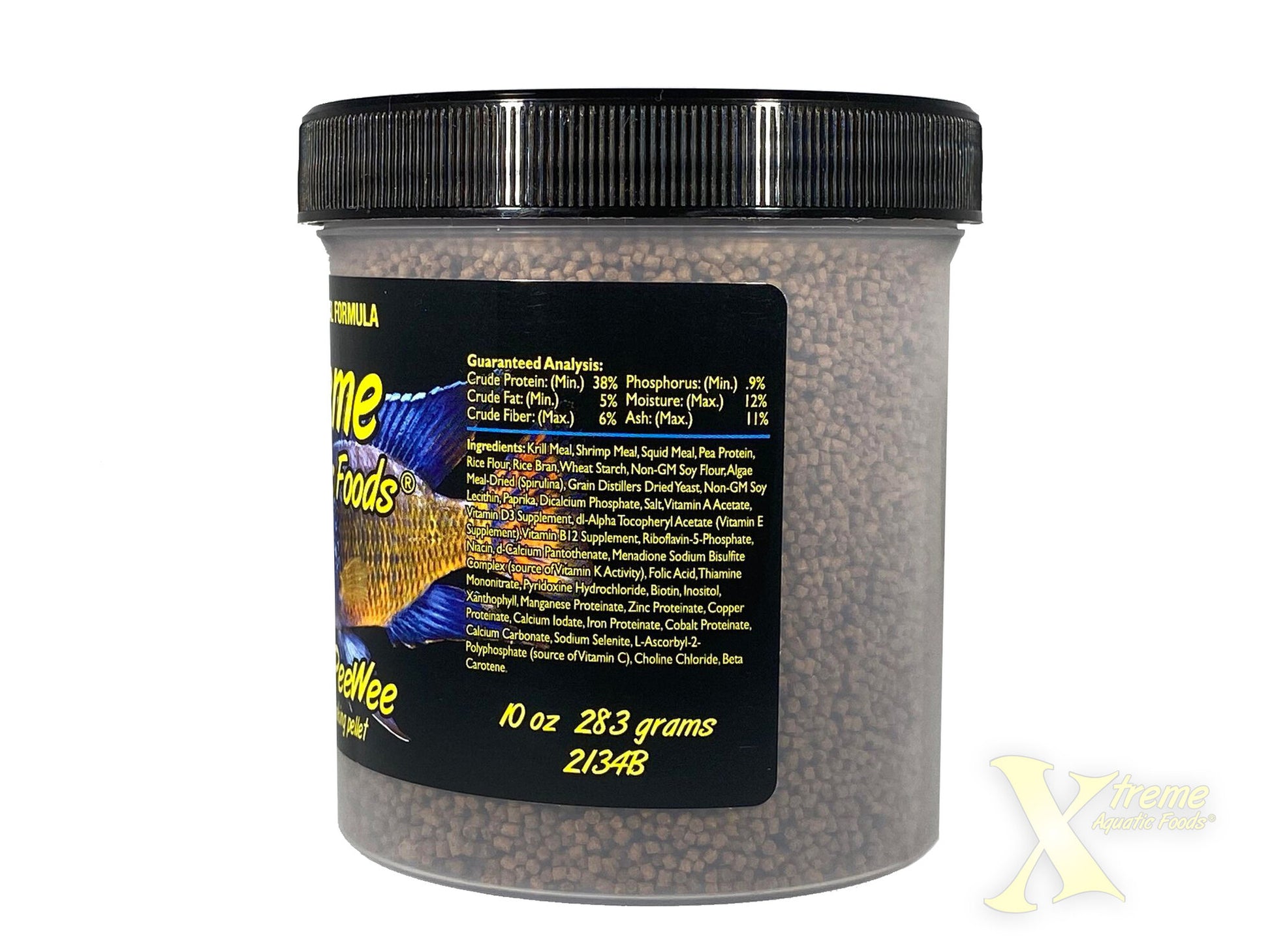 Xtreme Cichlid PeeWee 10 oz jar with guaranteed analysis panel