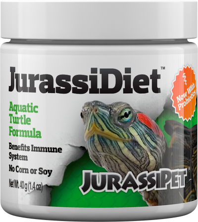 JurassiDiet Aquatic Turtle Formula with probiotics, 40 g jar, front label