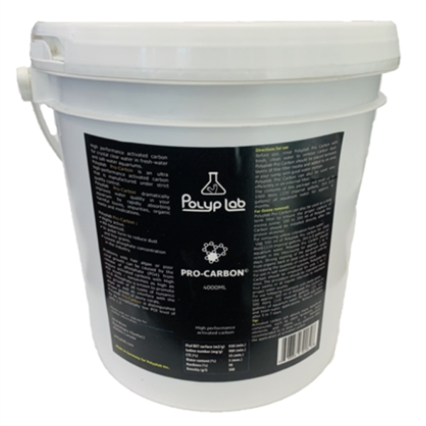 PolypLab Pro-Carbon 4 L bucket showing the directions and specifications label