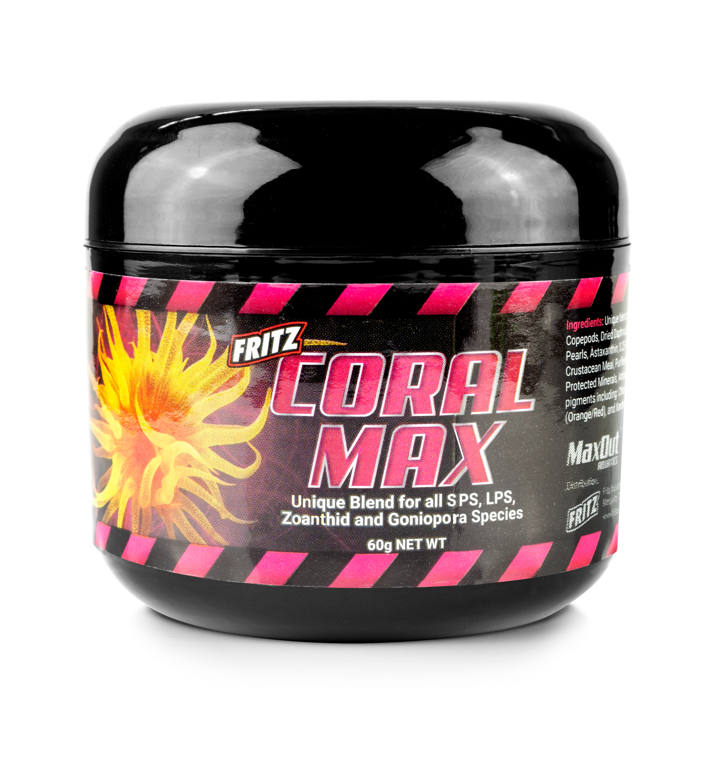 Fritz Coral Max 60g jar - powdered coral food with label closeup