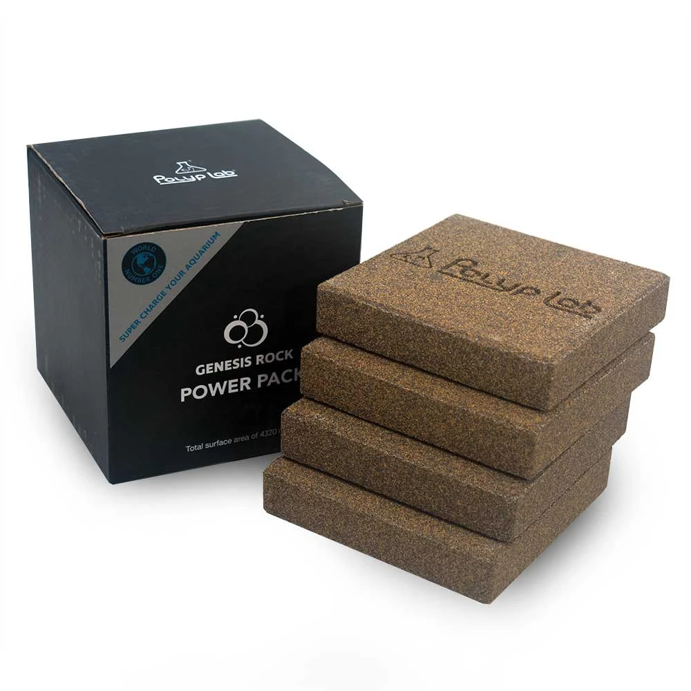 PolypLab Genesis Rock Power Pack box with 4 ceramic bio-media blocks for saltwater reef tank biological filtration