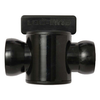 Loc-Line in-line valve with ball and socket ends, available for 1/2 inch and 3/4 inch systems