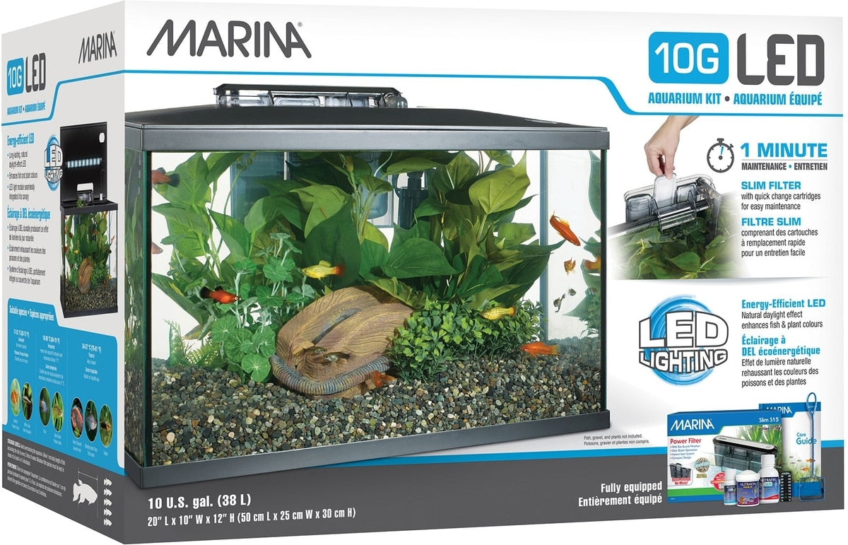 Marina 10G LED Aquarium Kit retail box, 10 gallon (38 L) freshwater starter kit