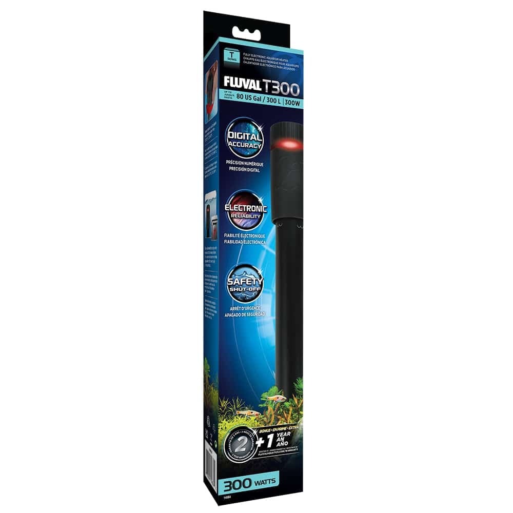 Fluval T300 electronic aquarium heater retail box, up to 80 US gallons, 300 watts